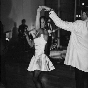 BEVERLY AND BECK Satin Halter Drop Waist Mini Dress XS Ivory